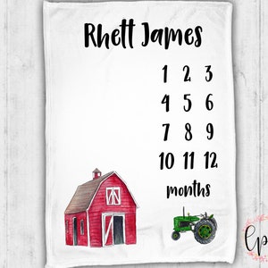 Baby Milestone Blanket - Monthly Baby Blanket - Rustic - Outdoor Baby Blanket - Personalized Blanket - Farmer Themed - Tractor - Calendar image 1