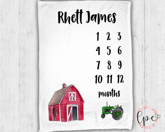 Baby Milestone Blanket - Monthly Baby Blanket - Rustic - Outdoor Baby Blanket - Personalized Blanket - Farmer Themed - Tractor - Calendar