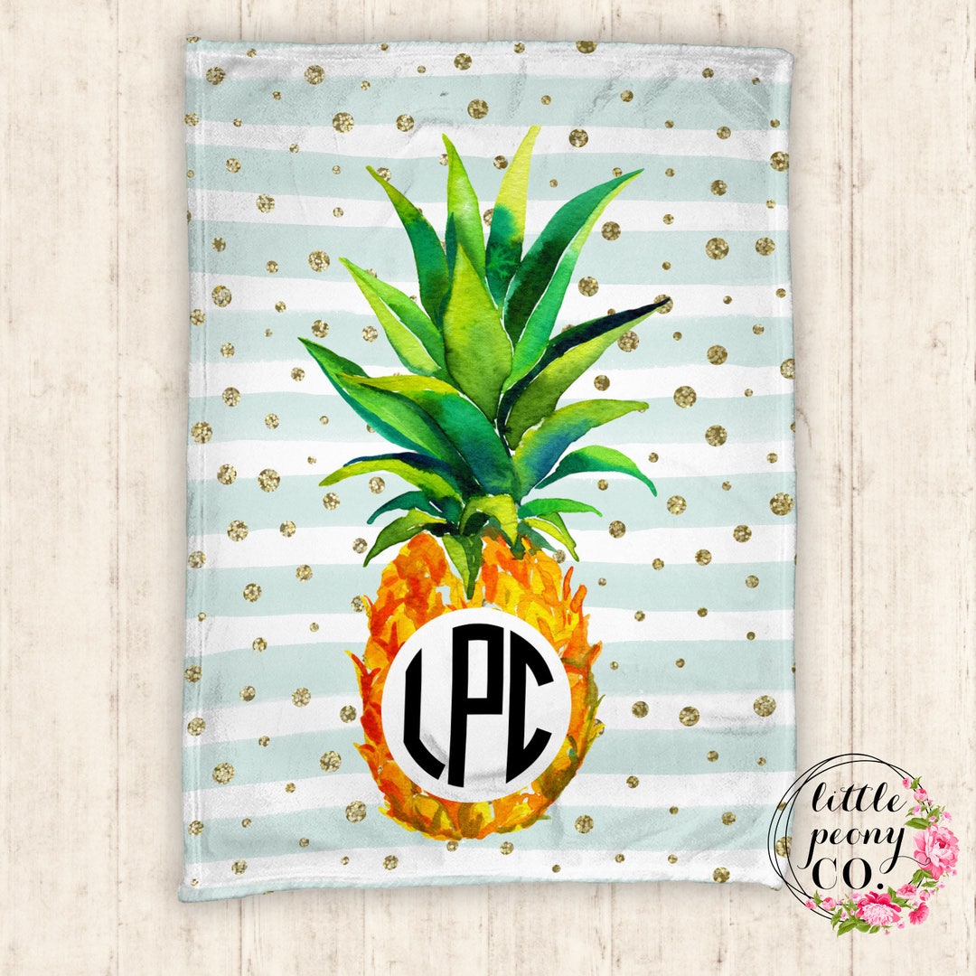 Monogram Personalized Pineapple Blanket Receiving Blanket Etsy