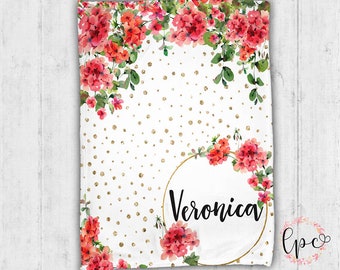 Manta de bebé personalizada - Manta de bebé - Manta floral - Manta floral para bebé - Regalo personalizado - Regalo para baby shower - Manta decorativa