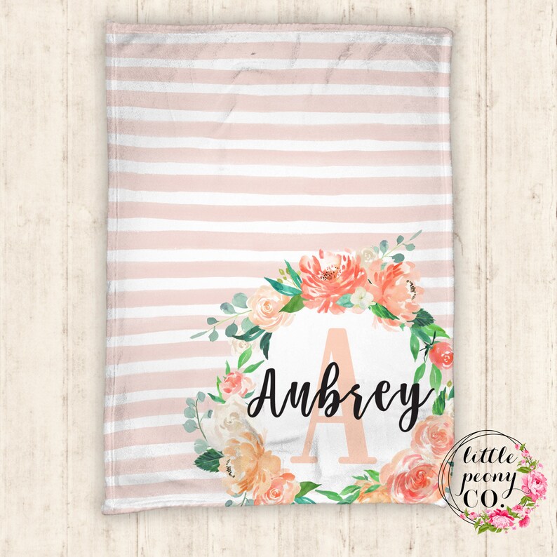 Personalized Baby Blanket Monogram Blanket Personalized Blanket Floral Baby Blanket Personalized Gifts Baby Shower Gift image 1