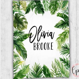 Personalized Tropical Palm Baby Blanket - Tropical Blanket - Palm Leaf Greenery Baby Blanket - Hawaiian Baby Blanket - Personalized Blanket