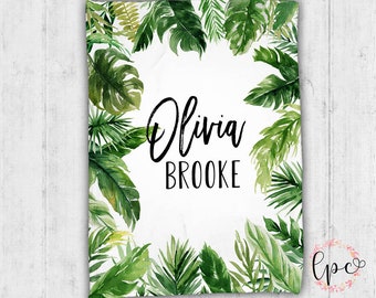 Personalized Tropical Palm Baby Blanket - Tropical Blanket - Palm Leaf Greenery Baby Blanket - Hawaiian Baby Blanket - Personalized Blanket