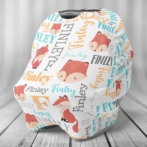 パーソナライズされたフォックスカーシートキャノピーカバー - ベビーカーシートカバー - パーソナライズされた授乳カバー - カーシートキャノピーカバー - ベビーフォックス - 授乳カバー