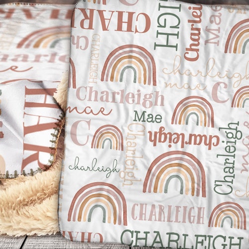 Personalized Rainbow Name Blanket Modern Rainbow Blanket Etsy