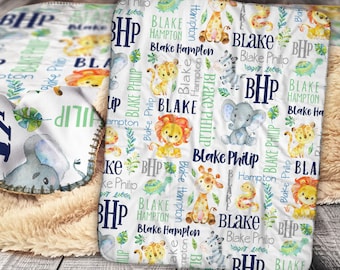 Personalized Blanket - Personalized Jungle Animal Blanket - Sherpa Throw Blanket -  Animal Blanket - Personalized Jungle Animal Blanket -