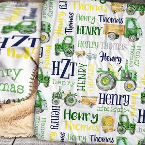 Manta de tractor personalizada - Manta de bebé de granja - Manta de bebé personalizada de granjero - Manta de bebé personalizada - Manta con nombre personalizado