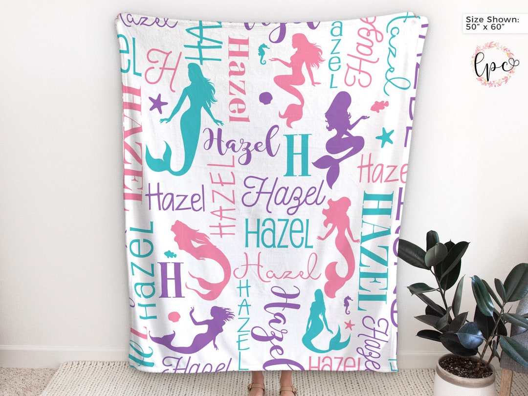 Personalized Mermaid Blanket Custom Girls Mermaid Name Blanket
