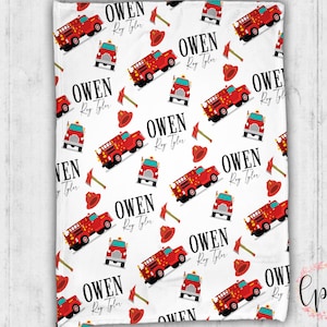 Personalizowany kocyk dla dziecka - Wóz strażacki Personalizowany kocyk - Kocyk z wzorem - Personalizowany kocyk w wóz strażacki - Kocyk dla dziecka strażak