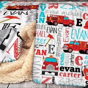 Personalized Baby Blanket - Firetruck Blanket -  Fireman Personalized Blanket - Personalized Baby Name Blanket - Fire Trucks Blanket