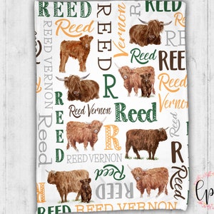 Personalized Baby Blanket - Personalized Blanket - Highland Cow Blanket - Name Blanket - Highland - Cow Blanket - Name Blanket - Farm