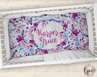 Personalized Crib Sheet - Floral Themed Crib Sheet - Personalized Baby Fitted Crib Sheet - Baby Shower Gift - Personalized - Crib Sheet -
