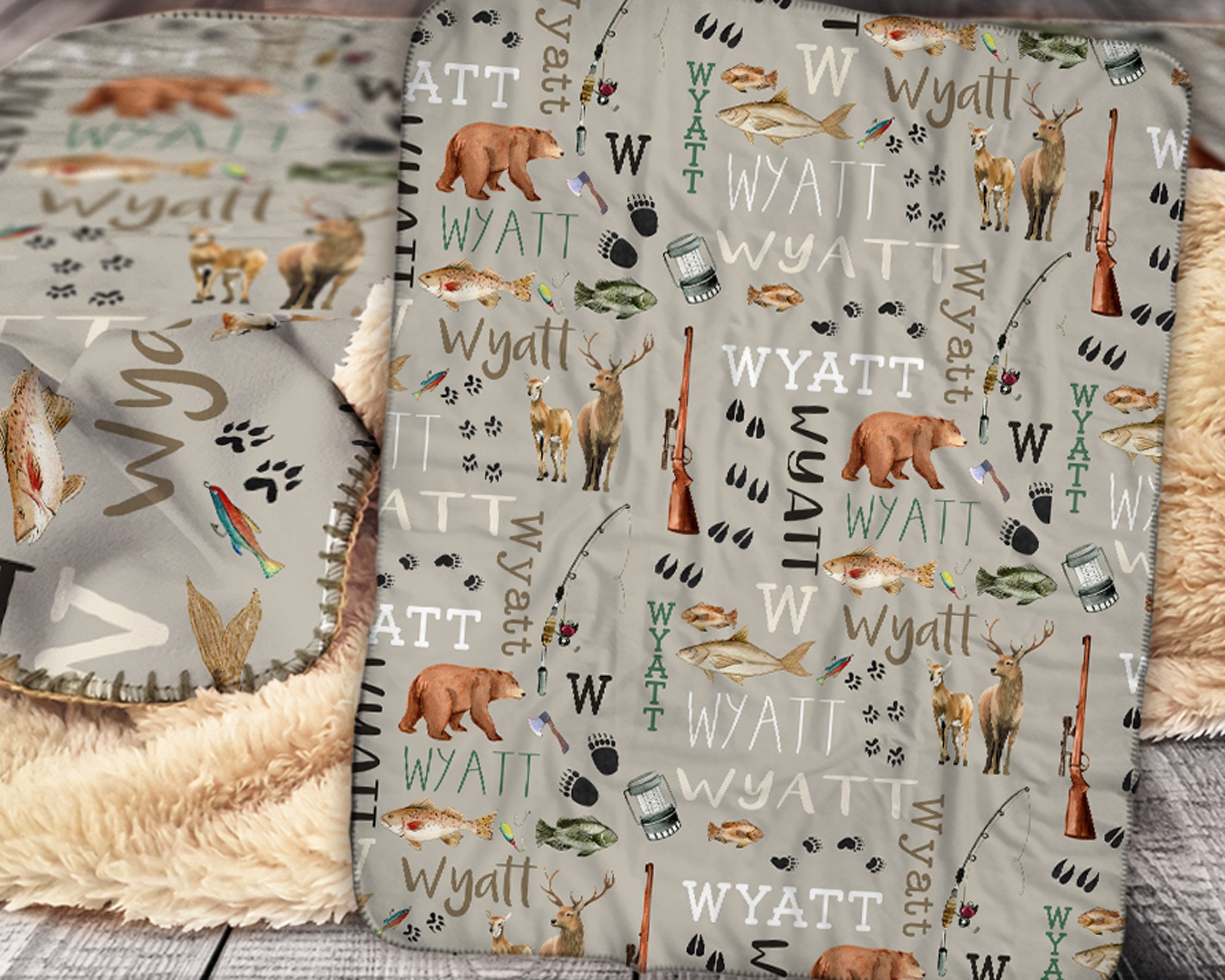 Personalized Hunting Fishing Blanket - Custom Hunting Baby Blanket- Hunting Baby Blanket - Personalized Name Blanket - Outdoors Bear Deer