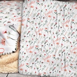 Personalized Blanket - Sherpa Throw Blanket -  Floral Blanket - Wildflowers Blanket - Personalized Name Blanket - Baby Blanket - Sherpa