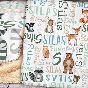 Personalized Woodland Animals Baby Blanket - Woodland Creatures Blanket -  Woodland Nursery Blanket - Woodland Creatures Baby Blanket - Fox