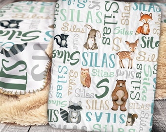 Personalized Woodland Animals Baby Blanket - Woodland Creatures Blanket -  Woodland Nursery Blanket - Woodland Creatures Baby Blanket - Fox