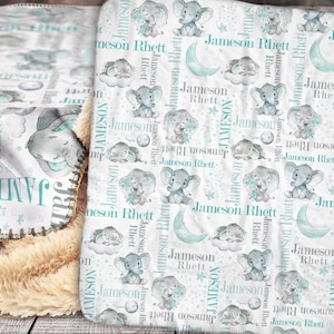 Personalized Elephant Blanket - Elephant Baby Blanket -  Personalized Baby Blanket - Baby Blanket - Personalized Name Blanket - Moon - Stars