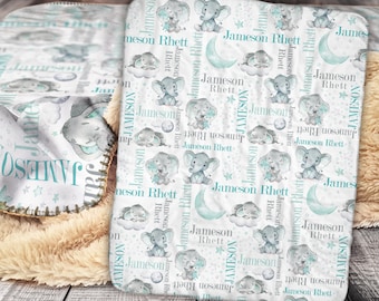 Personalized Elephant Blanket - Elephant Baby Blanket -  Personalized Baby Blanket - Baby Blanket - Personalized Name Blanket - Moon - Stars