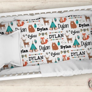 Personalized Crib Sheet - Woodland Crib Sheet - Personalized Baby Fitted Crib Sheet - Baby Shower Gift - Personalized - Crib Sheet - Fox