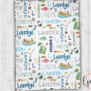 Personalized Fishing Blanket - Fishing Blanket - Name Pattern - Baby Blanket - Personalized Blanket - Fishing - Fishing Themed Blanket -