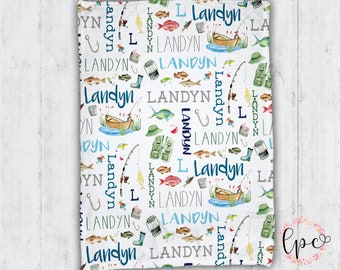 Personalized Fishing Blanket - Fishing Blanket - Name Pattern - Baby Blanket - Personalized Blanket - Fishing - Fishing Themed Blanket -