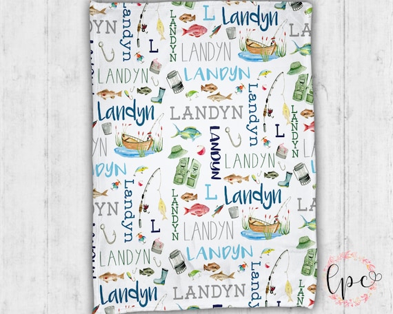 Personalized Fishing Blanket - Fishing Blanket - Name Pattern - Baby Blanket - Personalized Blanket - Fishing - Fishing Themed Blanket -