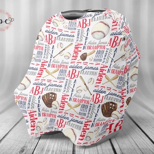 Funda de asiento de coche personalizada - Funda de asiento de coche para bebé - Funda de lactancia personalizada - Funda de asiento de coche - Deportes - Tema de béisbol