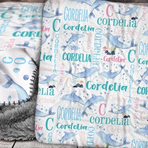 Personalized Blanket - Personalized Baby Blanket -Dolphin Baby Blanket- Personalized Dolphin Name Blanket - Dolphin Personalized Blanket