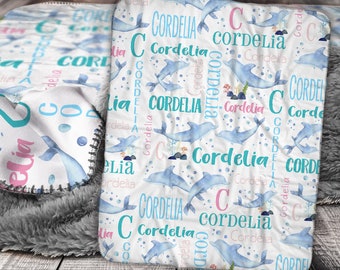 Personalized Blanket - Personalized Baby Blanket -Dolphin Baby Blanket- Personalized Dolphin Name Blanket - Dolphin Personalized Blanket