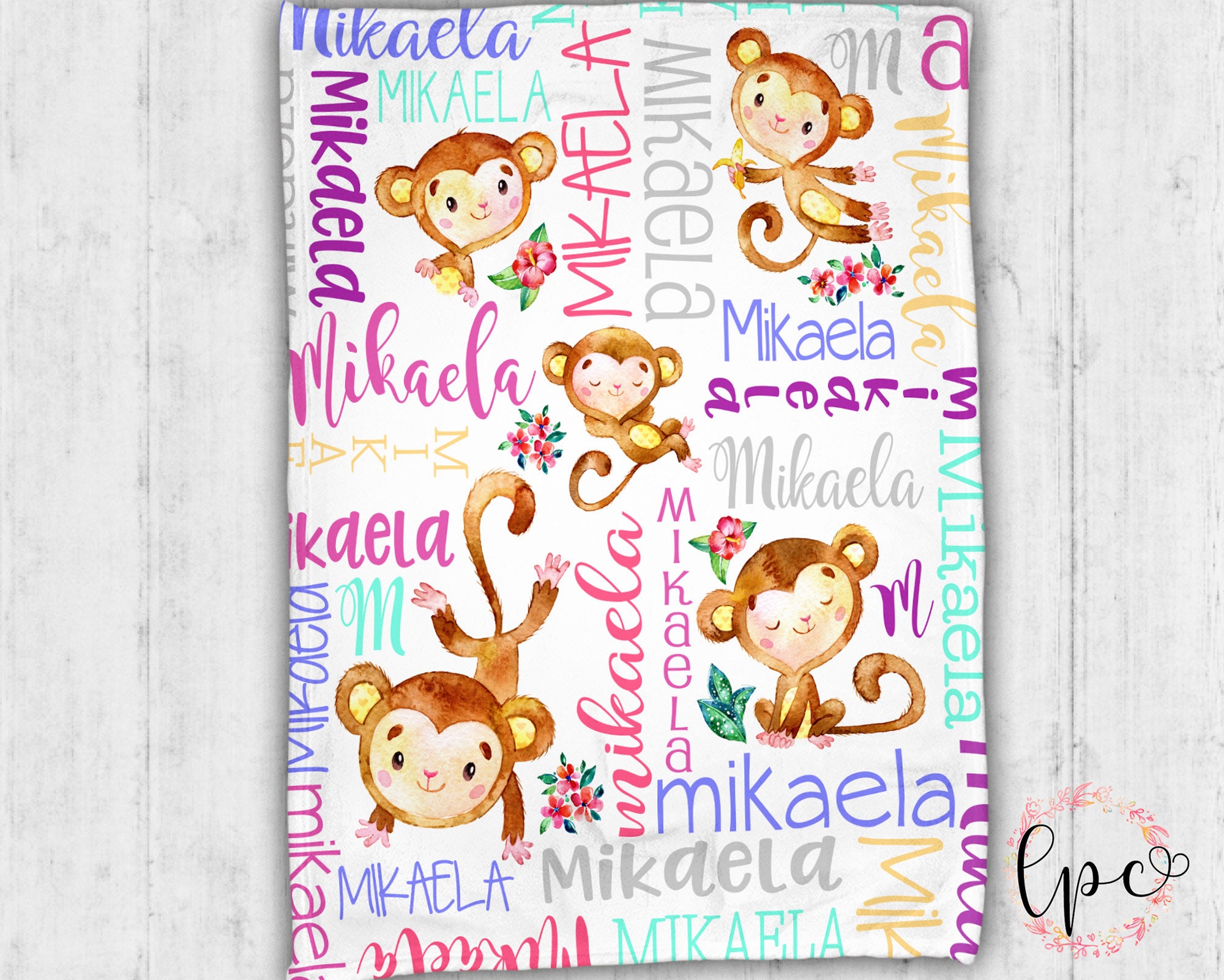 Personalized Monkey Baby Blanket Monkey Baby Name Blanket Etsy