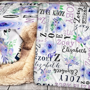 Personalized Blanket - Sherpa Throw Blanket -  Floral Pattern Blanket - Flower Blanket - Personalized Name Blanket - Baby Blanket - Sherpa