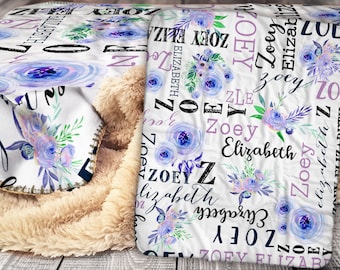 Personalized Blanket - Sherpa Throw Blanket -  Floral Pattern Blanket - Flower Blanket - Personalized Name Blanket - Baby Blanket - Sherpa