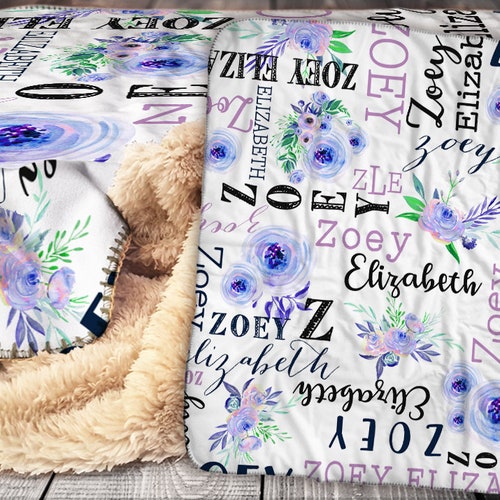 Personalized Floral Blanket Sherpa Throw Blanket Floral Etsy