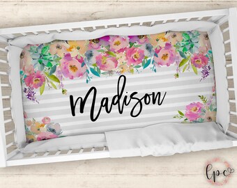Personalized Crib Sheet - Floral Themed Crib Sheet - Personalized Baby Fitted Crib Sheet - Baby Shower Gift - Personalized - Crib Sheet -