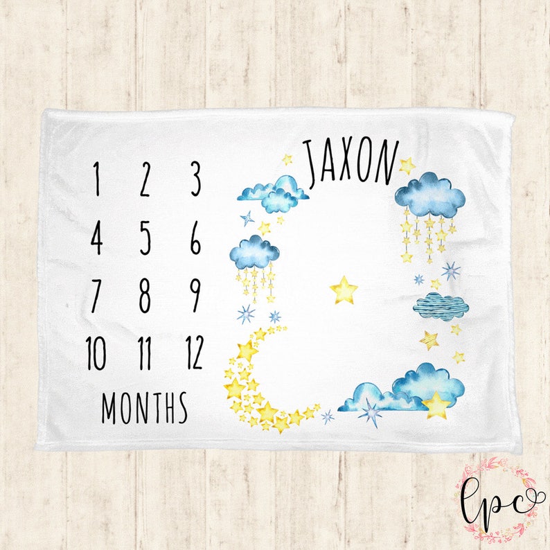 Baby Milestone Blanket Moon N Stars Receiving Baby Monthly Etsy