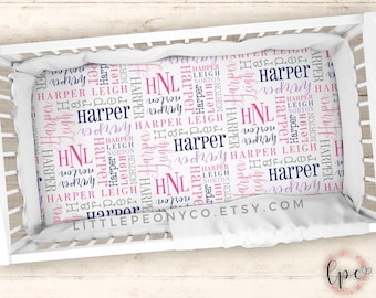 Personalized Crib Sheet - Name Pattern Crib Sheet - Personalized Baby Fitted Crib Sheet - Baby Shower Gift - Personalized Nursery Decor