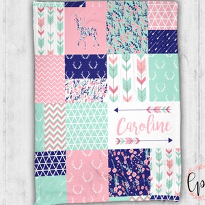 Personalized Baby Blanket - Deer Personalized Blanket - Rustic Arrow Throw Blanket - Patchwork Baby Blanket - Baby Blanket - Floral - Arrow