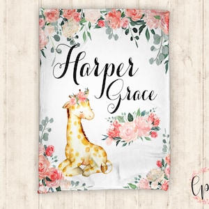 Personalized Baby Blanket - Giraffe Floral Baby Blanket - Custom Baby Blanket - Floral Giraffe - Baby Blanket - Baby Shower Gift