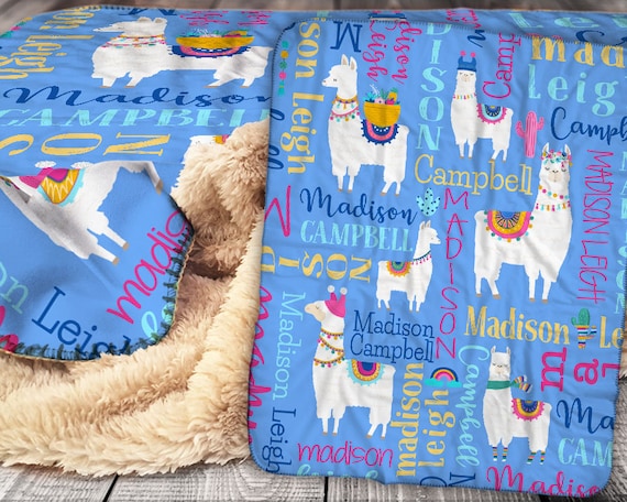 Personalized Llama Cactus Blanket Sherpa Throw Blanket Llama