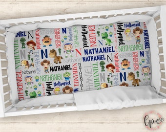Sábana de cuna personalizada con juguete - Sábana de cuna personalizada - Sábana ajustable para cuna de bebé con personaje de juguete personalizado - Sábana de cuna personalizada para bebé
