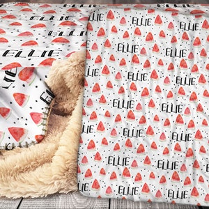 Personalized Watermelon Blanket - Sherpa Throw Blanket -  Watermelon Blanket - Fruity Blanket - Personalized Name Blanket - Baby Blanket
