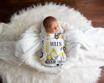 Personalized Swaddle - Personalized Baby Blanket - Swaddle - Construction Theme - Name Pattern - Construction Blanket - Personalized Blanket