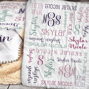 Personalized Name Blanket - Sherpa Throw Blanket -  Name Blanket - Name Pattern Blanket - Personalized Baby Name Blanket - Baby Blanket