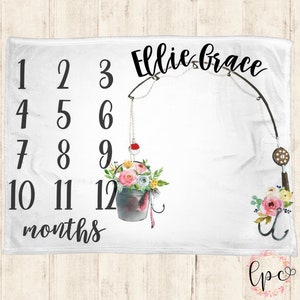 Baby Milestone Blanket - Fishing Milestone Blanket - Floral Milestone - Calendar Blanket - Monthly Prop - Baby Blanket  - Fishing - Floral