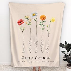 Grandma&#39;s Garden Personalized Blanket - Personalized Grandma Blanket - Custom Family Birth Flowers Blanket - Personalized Mother&#39;s Day Gift
