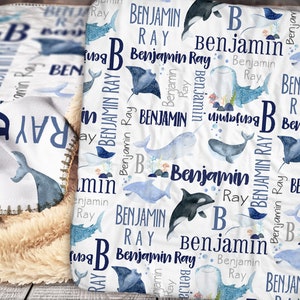 Personalized Ocean Animals Blanket - Sea Animals Baby Blanket - Ocean Animals Blanket- Personalized Whale Name Blanket - Whales Baby Blanket