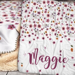Personalized Blanket - Sherpa Throw Blanket -  Floral Blanket - Wildflowers Blanket - Personalized Name Blanket - Baby Blanket - Sherpa