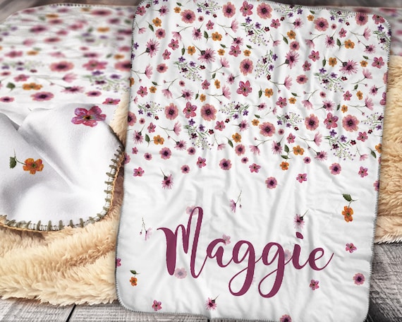 Personalized Blanket Sherpa Throw Blanket Floral Blanket Wildflowers Blanket Personalized Name Blanket Baby Blanket Sherpa Etsy