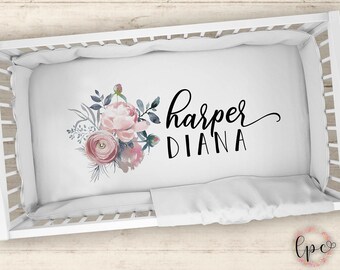 Personalized Crib Sheet - Floral Themed Crib Sheet - Personalized Baby Fitted Crib Sheet - Baby Shower Gift - Personalized - Crib Sheet -