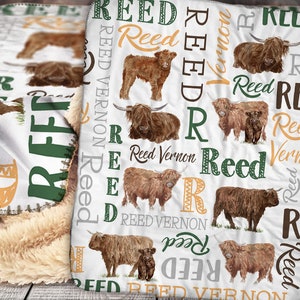 Personalized Blanket - Highland Cow Blanket -  Cow Personalized Blanket - Personalized Baby Blanket - Personalized Name Blanket - Highland